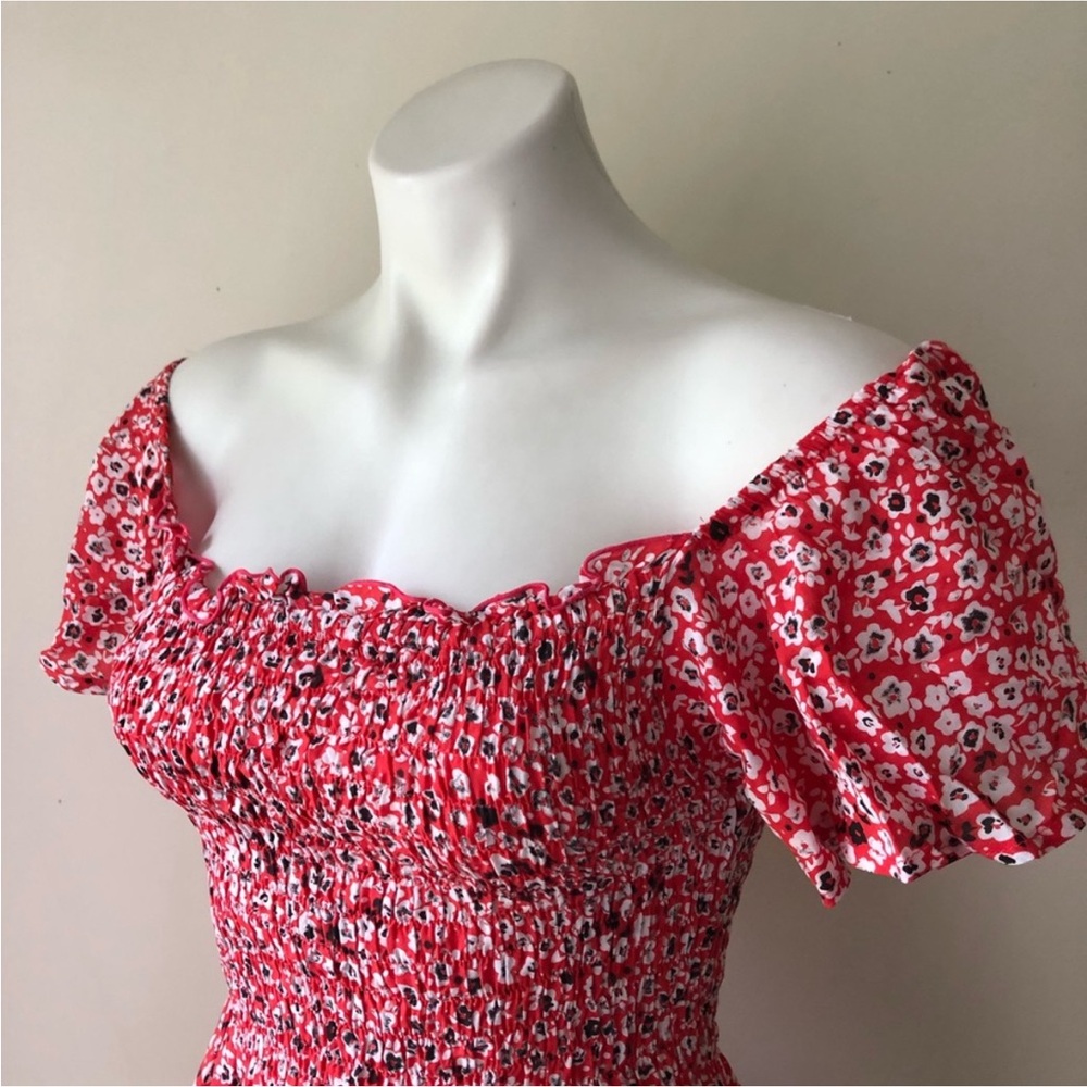 Tiare Hawaii Hendrix Red Floral Smocked Mini Dress NWT - Picture 6 of 10